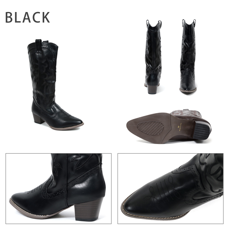 ウエスタンブーツ ロング ウイングチップ パーフォレーション 約5.0cm