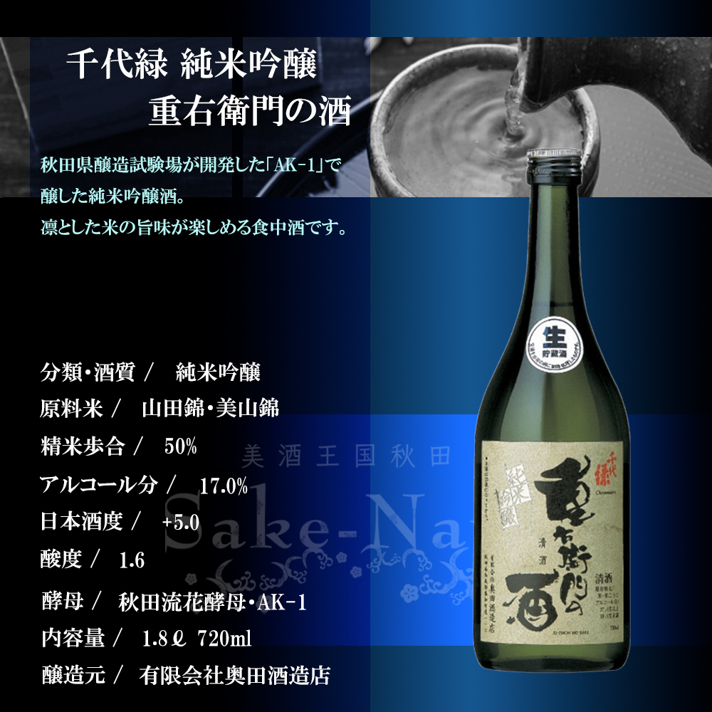 日本酒 奥田酒造店 千代緑 純米吟醸 重右衛門の酒 720ml : 美酒王国