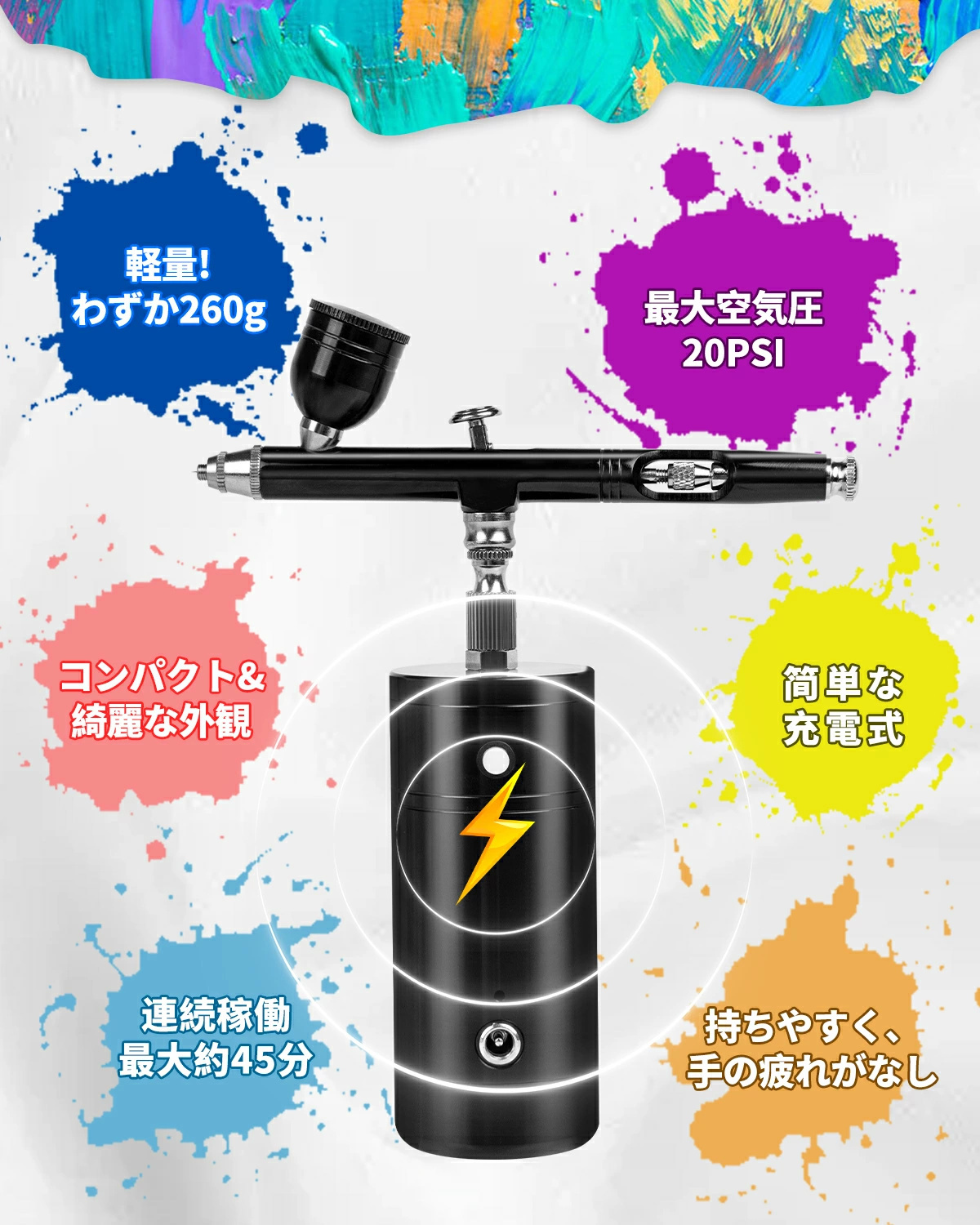 エアブラシ エアーブラシ 充電式 小型 ダブルアクション 口径0.3mm プラモデル 模型 塗装 DIY 絵画 軽量 コンパクト PSE認証 :  gro-9506-s : PROZERO - 通販 - Yahoo!ショッピング