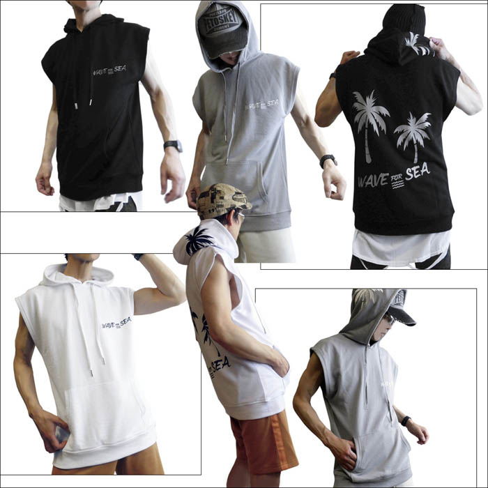 メンズフードノースリーブTシャツおしゃれカジュアル 楽天市場】M-3XLサイズ！フード付きノースリーブトップス t