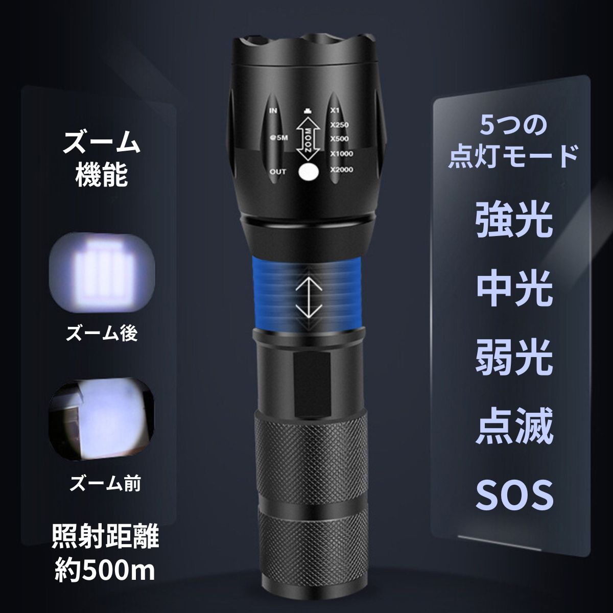 懐中電灯 防災グッズ LED 強力 軍用 最強 ライト LEDライト LED懐中電灯 小型 爆光 電池式 強力懐中電灯 明るい懐中電灯 小型電池 高輝度 超小型懐中電灯 関連画像4