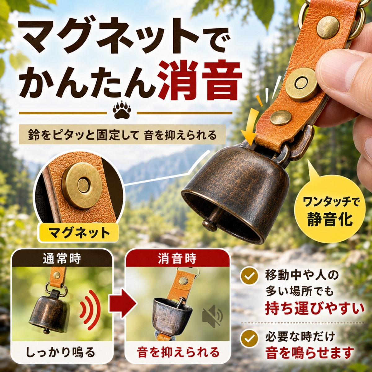 熊鈴 熊よけ鈴 消音機能付き クマ鈴 熊よけグ...の詳細画像5