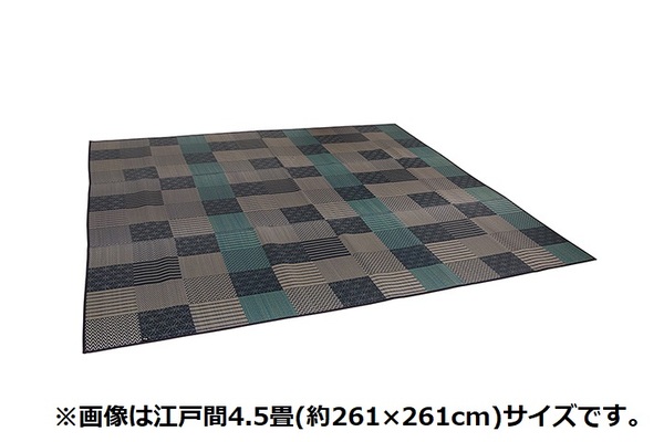 い草 花ござ/ラグマット (ブルー 江戸間2畳 約174×174cm) 裏：不織布 