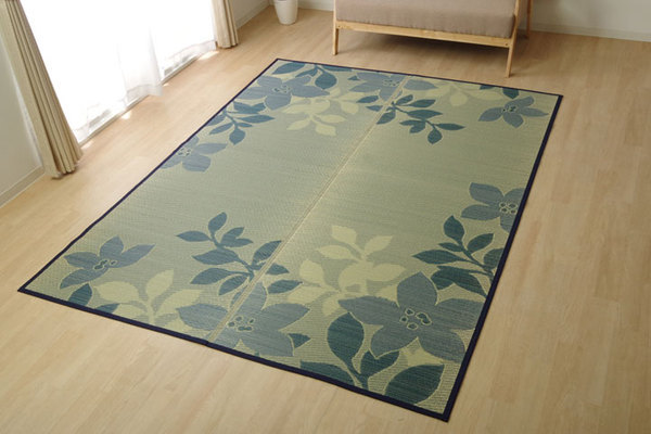 い草 ラグマット/絨毯 (約3畳 長方形 ブルー 約191cm×250cm) 防滑 抗菌 
