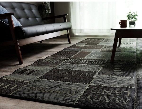 い草 ラグマット/絨毯 (ヴィンテージ調 ブルー 約191×191cm) 日本製 