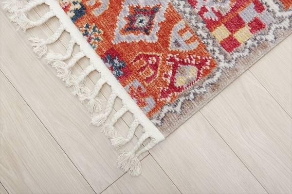 手織り風 ラグマット/絨毯 (キリム柄 約133×190cm 1.5畳 オレンジ 