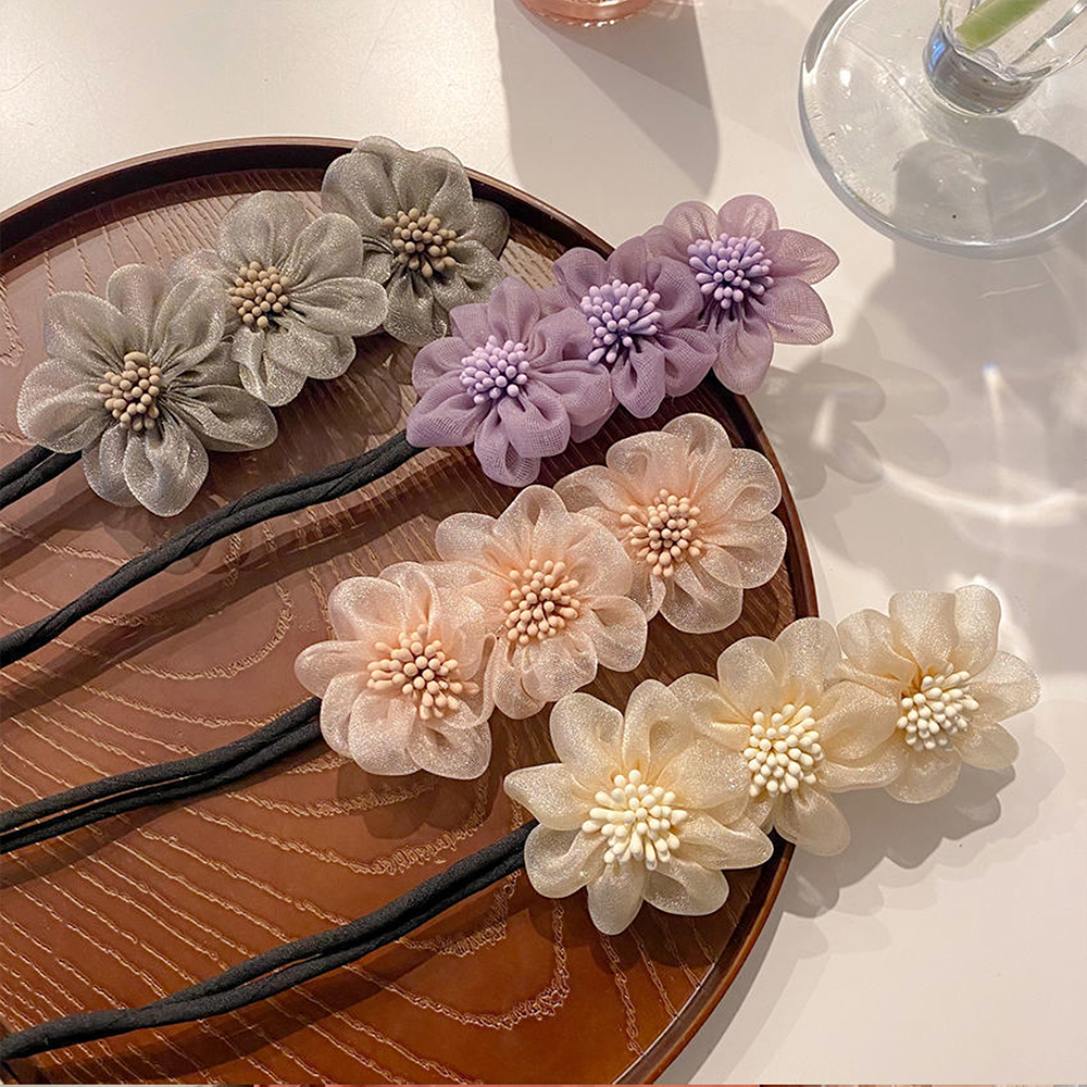 お団子 ヘアアレンジ ヘアアクセサリー ゴム お花 リボン シニヨン 髪