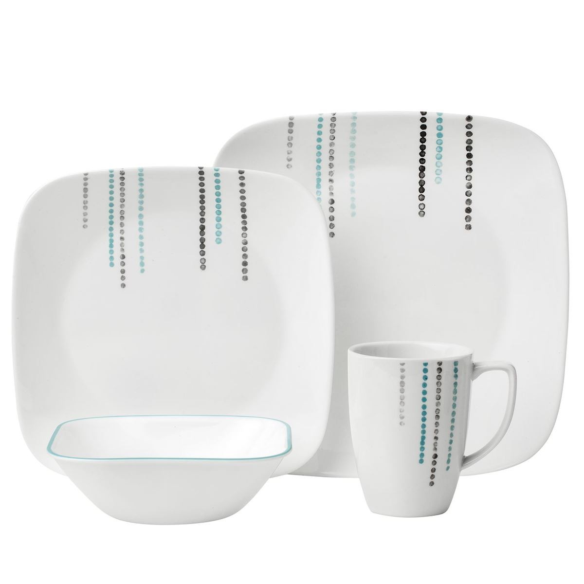 保証書付】 コレール スクエアー ディナーウェアー 食器16点セット レインドロップ ホワイト Corelle 16 Piece Raindrops  Square Dinnerware Set White 1123616 驚きの値段 -www.cepici.gouv.ci