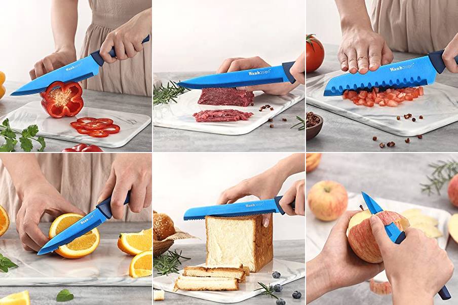 キッチンナイフ7点セット 包丁セット 刃物 マグネットバー付 ブルー