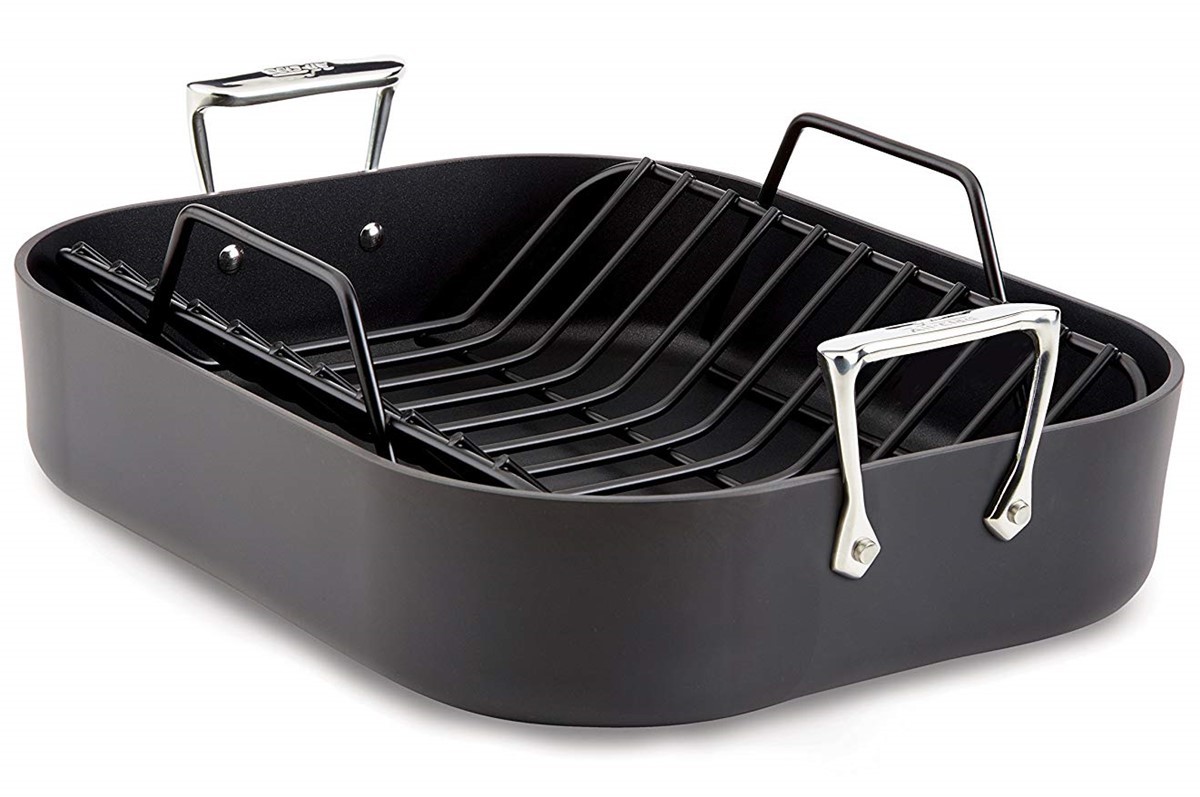 ローストパン オールクラッド ノンスティック 約33 40cm 四角いフライパン ロック付 All Clad Free 絶品 Hard Ha1 Pfoa Nonstick Roaster Anodized