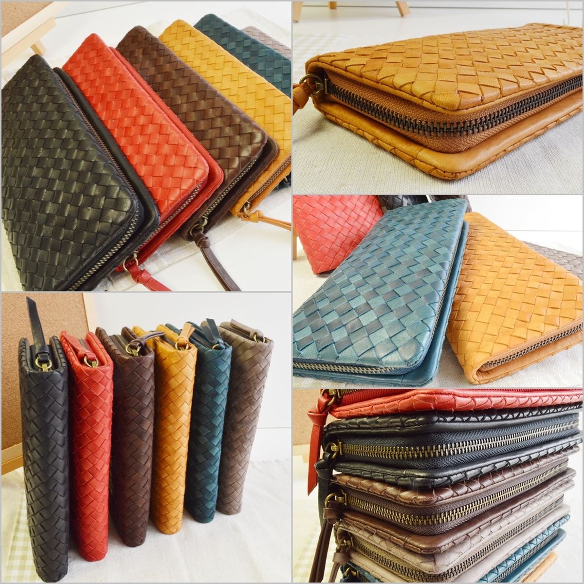 長財布 本革ポニーメッシュ ラウンドファスナ ブラウン ウォレット