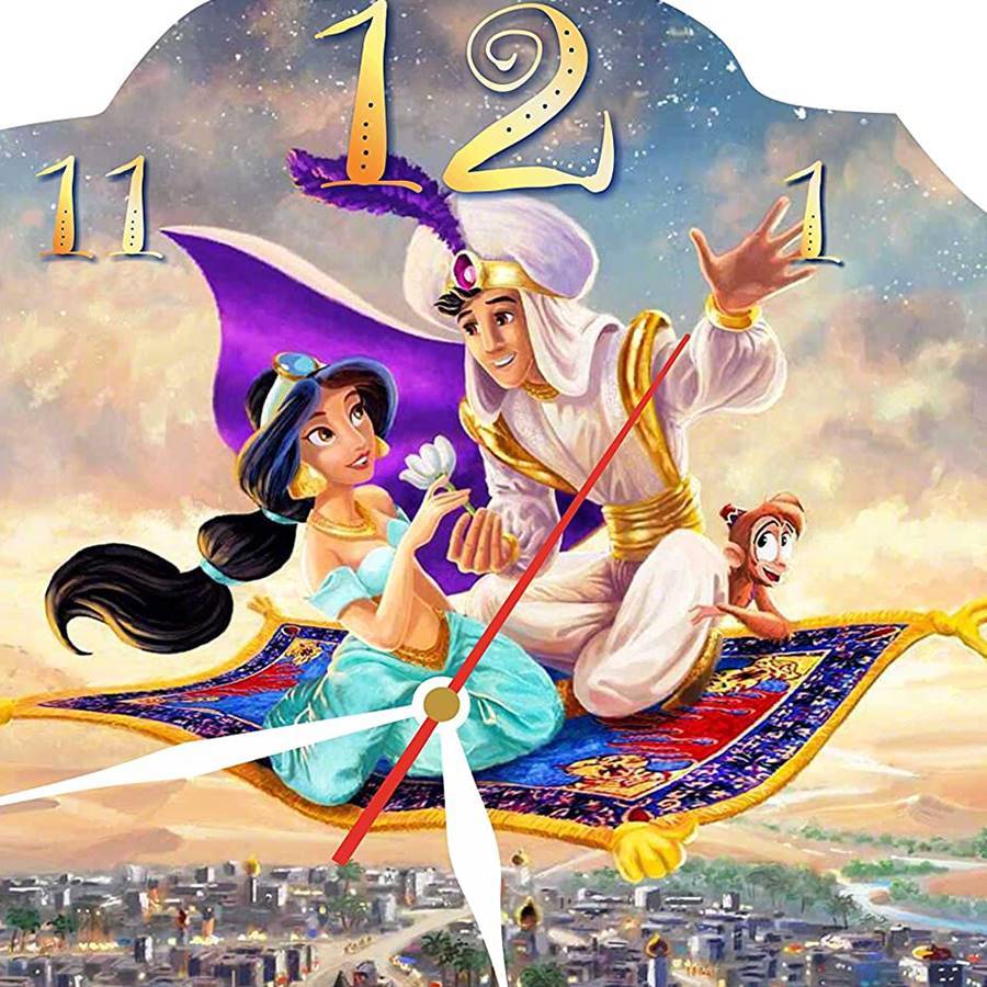 ディズニーワールド掛時計 アラジン掛時計 ウオールクロック 壁掛け 時計 かわいい時計 クォーツ Disney World Aladdin Art  Wall Clock ディズニープリンセス