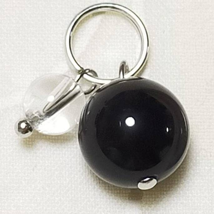 ブラックオニキス 水晶 二重丸カン付 天然石 チャーム パワーストーン