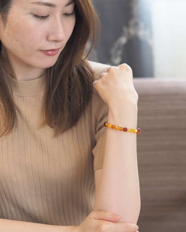 天然琥珀 サイズオーダー ブレスレット 送料無料 ポーチ付き amber