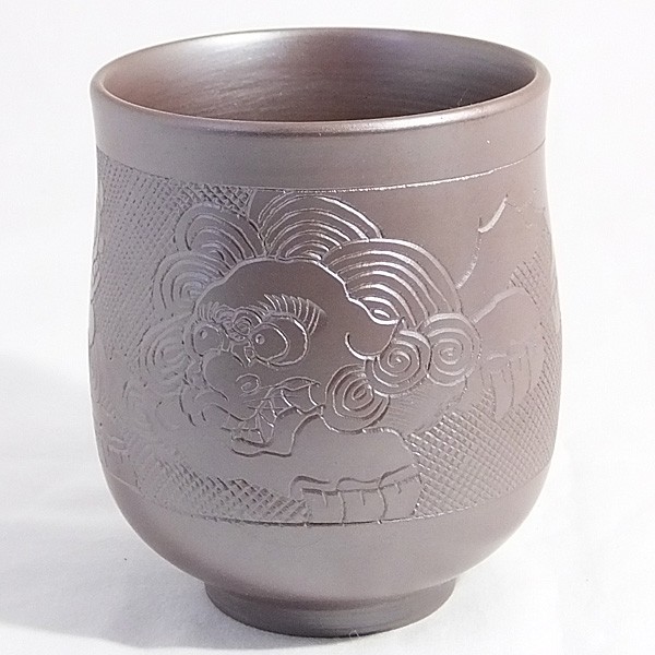 万古焼 湯のみ セット 伝統工芸士 市川祥司作 唐獅子彫 夫婦湯のみ 木