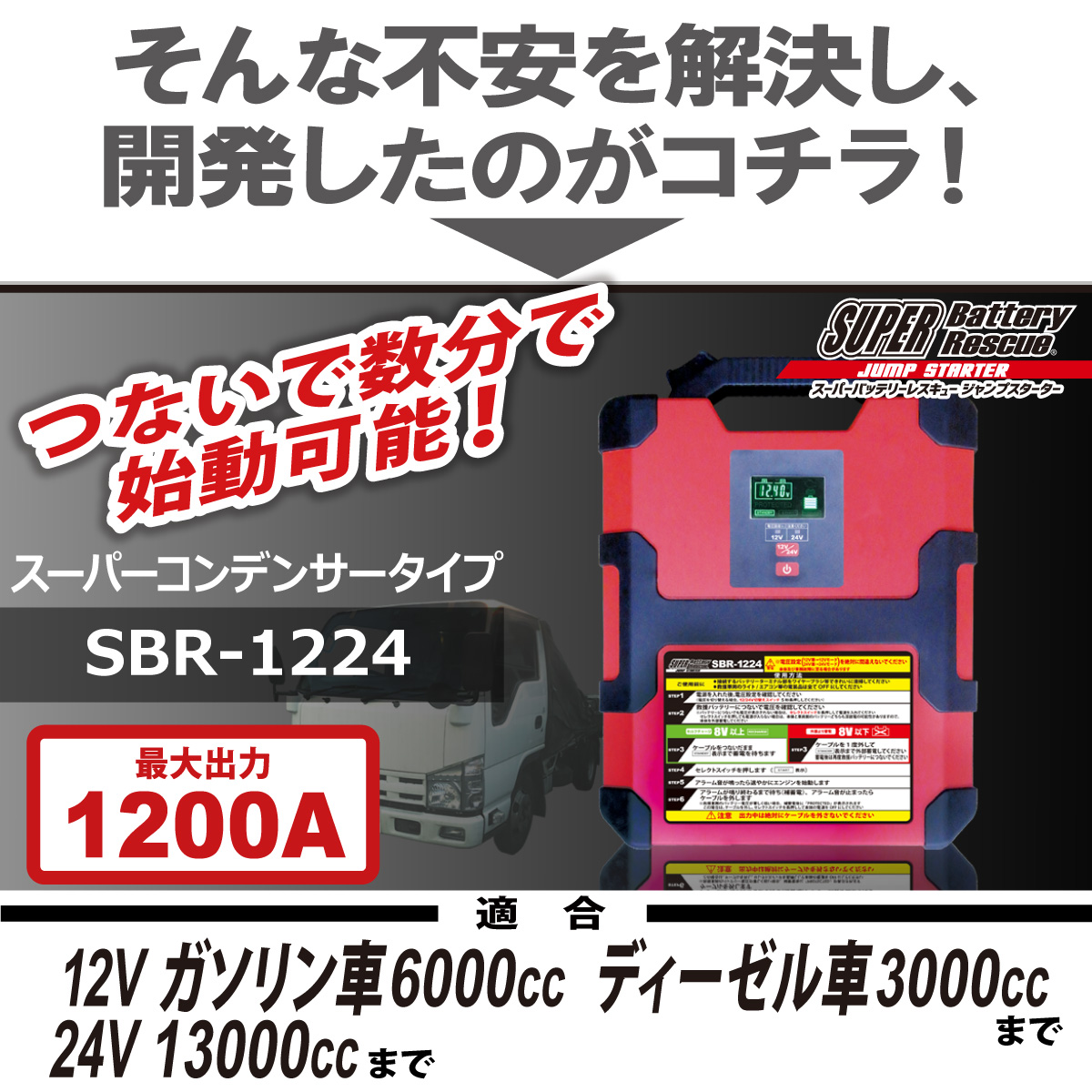 ジャンプスターター スーパーコンデンサー搭載 突然のトラブル バッテリー上がり 12V24V兼用 車 スーパーバッテリーレスキュー SBR-1224  送料無料 : sbr-1224 : オールマイティ Yahoo!店 - 通販 - Yahoo!ショッピング