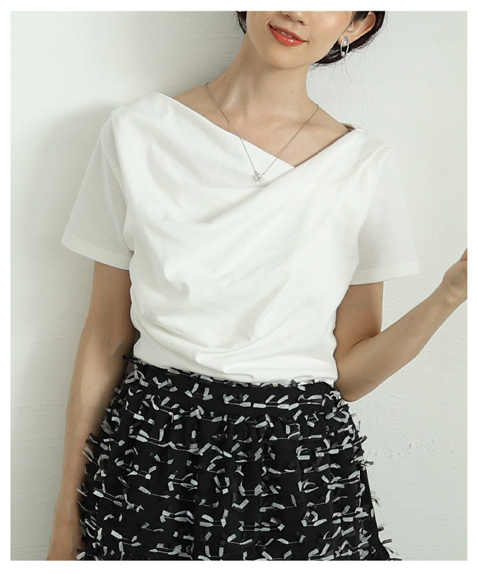 レディース 売れ筋商品|||トップス カットソー ドレープ 半袖 コットン シンプル ブラック オフホワイト 夏服 大人可愛い 大人 可愛い 30代 40代 50代 60代 サワアラモード Sawa a la mode レディース トップス カットソー ドレープ 半袖