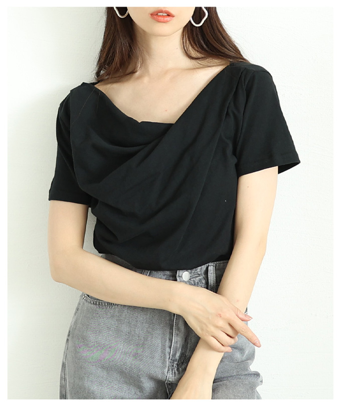 レディース 売れ筋商品|||トップス カットソー ドレープ 半袖 コットン シンプル ブラック オフホワイト 夏服 大人可愛い 大人 可愛い 30代 40代 50代 60代 サワアラモード Sawa a la mode レディース トップス カットソー ドレープ 半袖