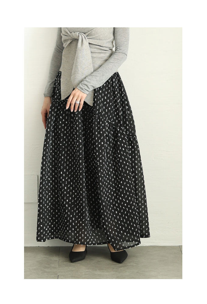 ひざ下  ドット ロングスカート ブラック Sawa a la mode レディース ボトムス スカート ブラック 黒 白