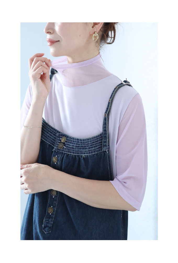 レディース トップス カットソー Tシャツ 黒 ブラック 白 ホワイト 紫 パープル ベージュ 5分袖 秋 大人可愛い 大人 可愛い 30代 40代 50代 60代 サワアラモードの画像