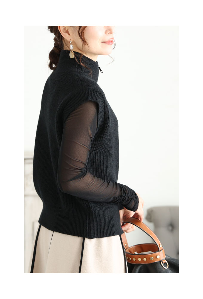 Sawa a la mode レディース トップス ベスト ニット 黒 ブラック