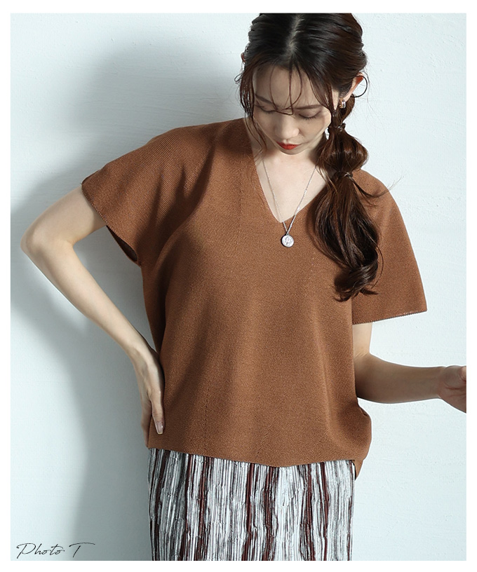 Sawa a la mode レディース トップス サマーニット Vネック 半袖
