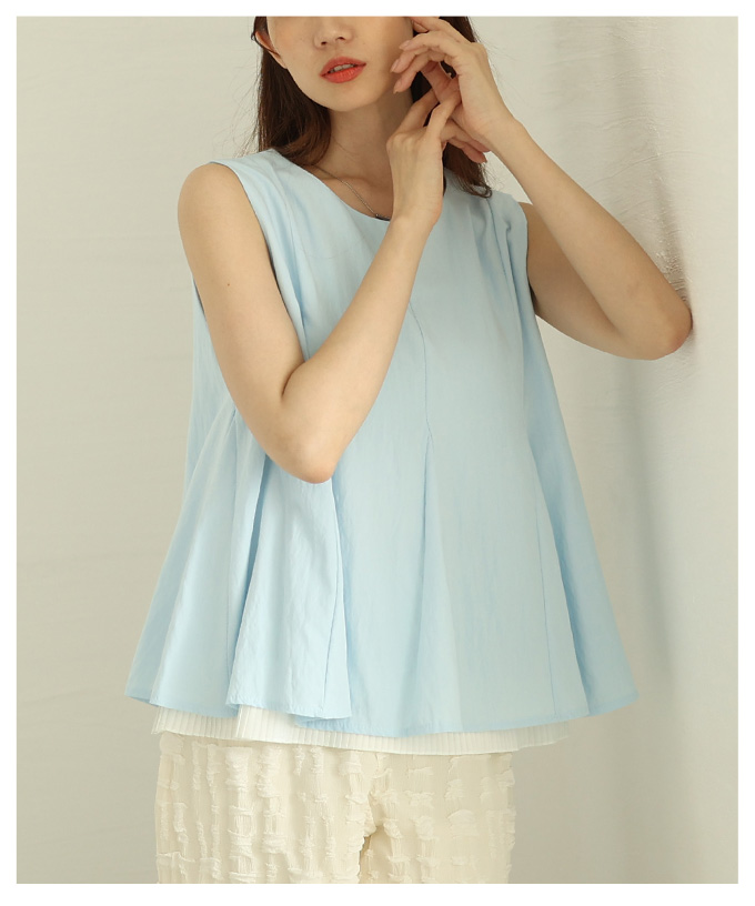 レディース 売れ筋商品|||トップス タンクトップ ブラウス ブルー ホワイト ノースリーブ プリーツ コットン 夏服 大人可愛い きれいめ 30代 40代 50代 女性 サワアラモード Sawa a la mode レディース トップス タンクトップ ブラウス