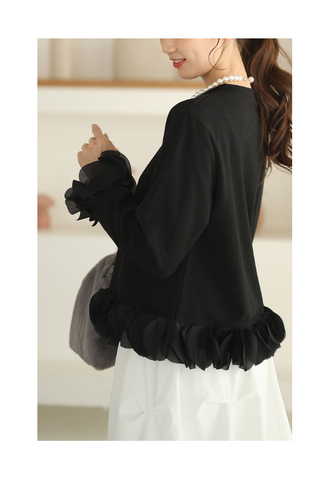 大人かわいい】新品 フリル アニマルプリントカットソー白黒 r71