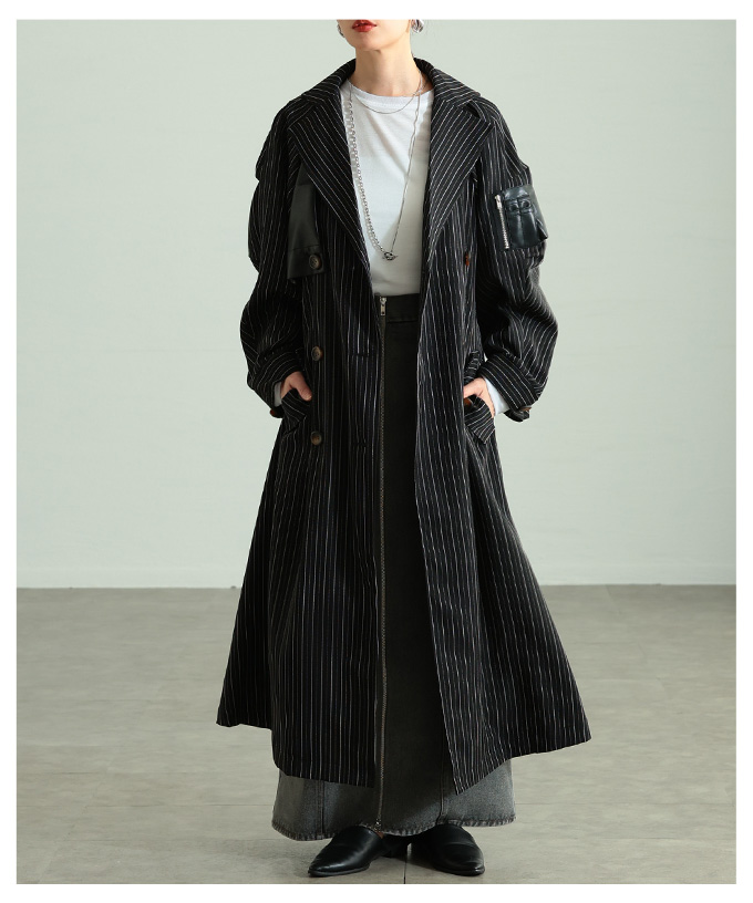【極美品】2way 羊革 ラムレザー Aライン ボアロングコート ブラック M Sawa a la mode（サワアラモード） レディース アウター コート