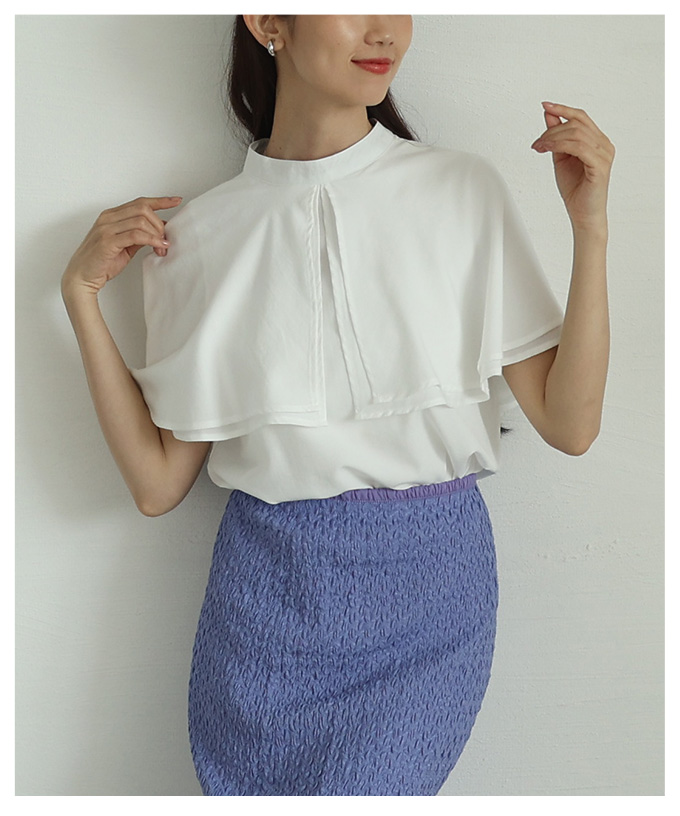 レディース トップス ブラウス シャツ ブラック 黒 オフホワイト オレンジ 半袖 ケープ襟 無地 夏服 大人可愛い きれいめ 30代 40代 50代 女性   イベントセールの画像