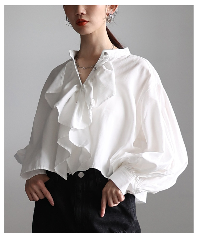 ドゥロワー　ボリューム袖　フリルブラウス　36 ホワイト Sawa a la mode（サワアラモード） レディース トップス ブラウス
