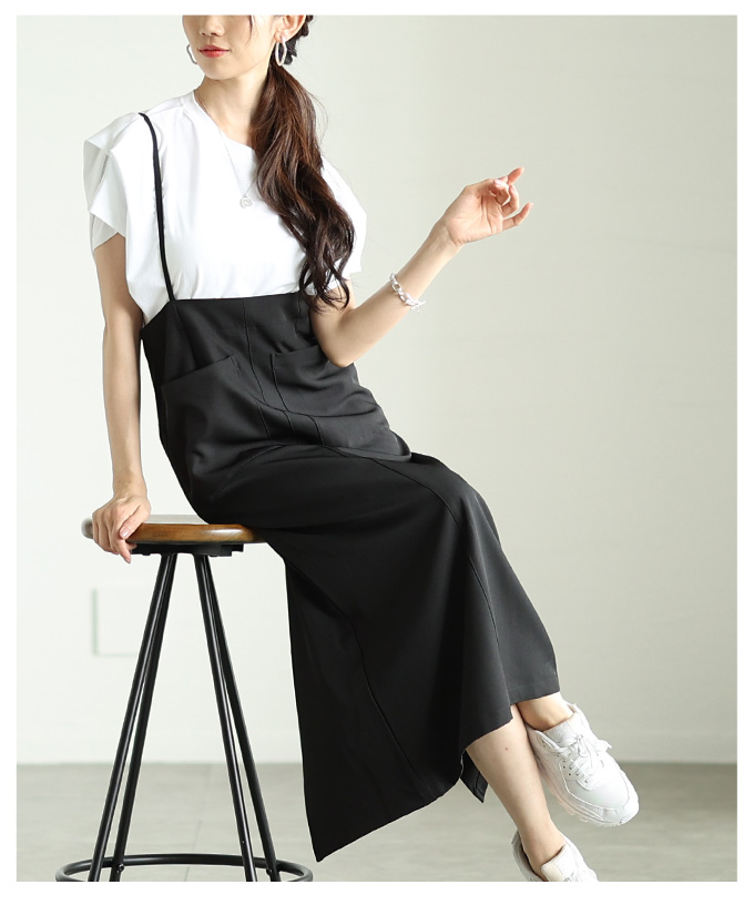 レディース ワンピース サロペット ジャンパースカート 黒 ブラック グレー ロング キャミワンピ 夏服 大人可愛い きれいめ 30代 40代 50代 女性 サワアラモードの画像