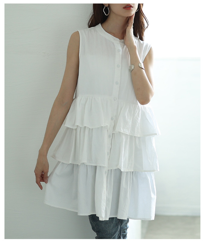 レディース チュニック ティアード フレア ノースリーブ シャツ ボタン 黒 白 テラコッタ 夏 夏服 大人可愛い 大人 可愛い 30代 40代 50代 60代 サワアラモード | Sawa a la mode | 02