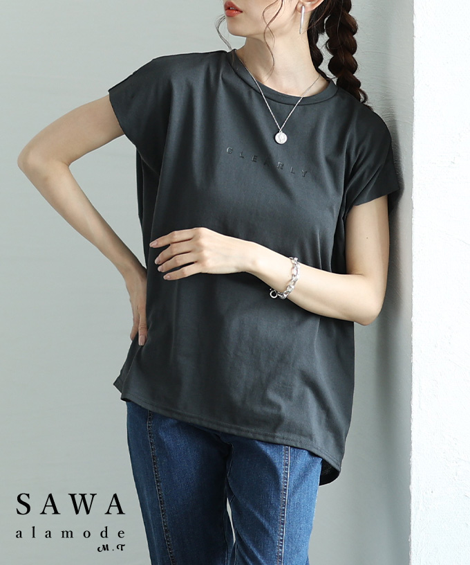 レディース 売れ筋商品|||トップス カットソー Tシャツ ロゴ ドルマン フレンチスリーブ コクーン 半袖 グレー 大人可愛い 大人 可愛い 30代 40代 50代 60代 サワアラモード Sawa a la mode レディース トップス カットソー Tシャツ ロゴ