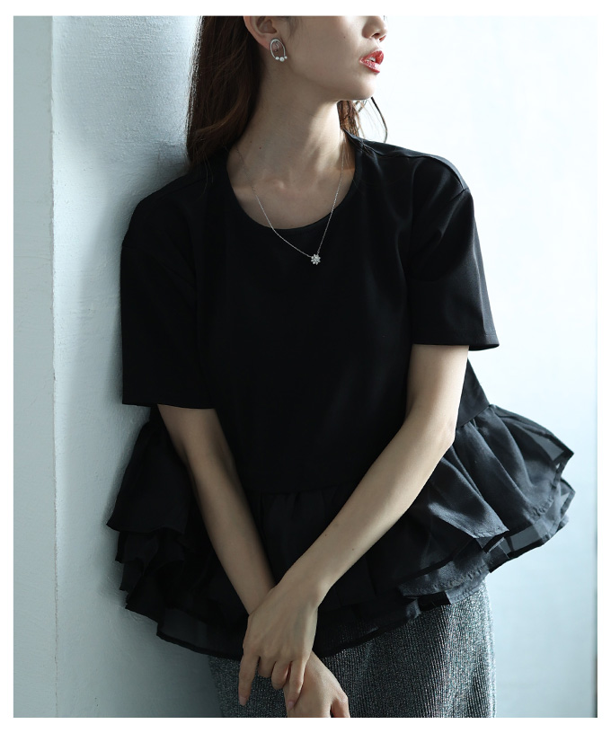 【ルナ】ANAYI フリンジ 半袖カットソー 白、フリル袖ブラウス 黒 Sawa a la mode（サワアラモード） レディース トップス カットソー T