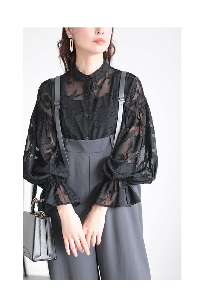 レディース 売れ筋商品|||トップス ブラウス 夏 夏服 ブラック 黒 ピンク 長袖 パフスリーブ 花柄 シアー フリル F 大人可愛い きれいめ 30代 40代 50代 女性 サワアラモード Sawa a la mode レディース トップス ブラウス 夏 夏服 ブラック