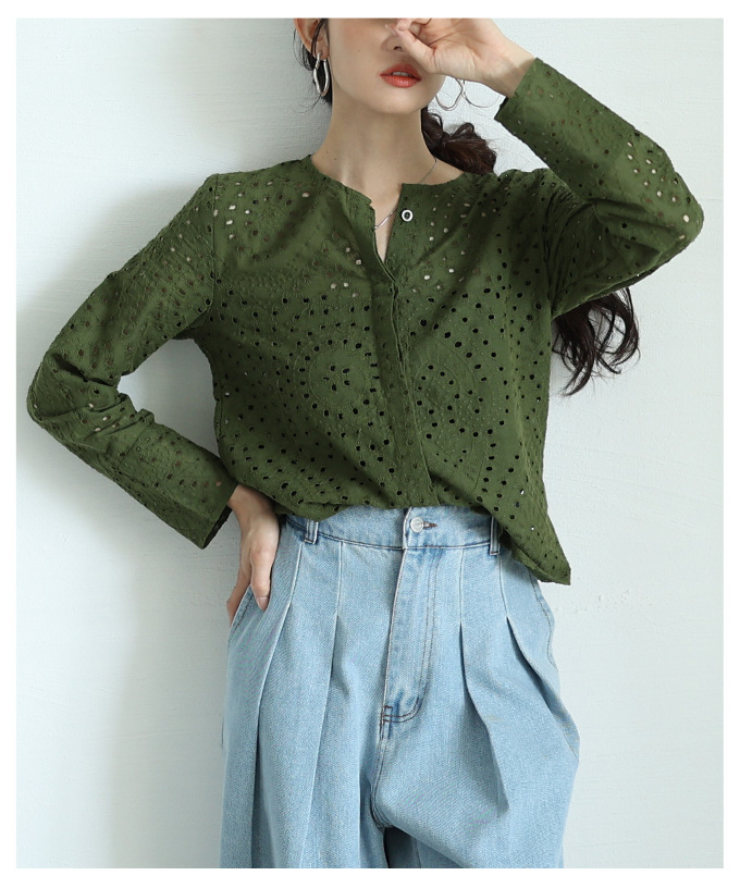 アンドワンダー／コットンプルオーバーシャツ　ブラウスカーキベージュ　長袖カラビナ Sawa a la mode（サワアラモード） レディース トップス ブラウス