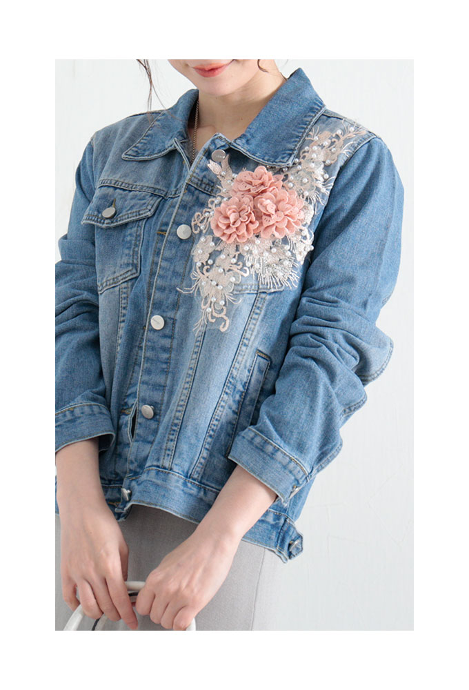 Sawa a la mode ジャケット ブルー 長袖 デニム生地 春 秋 Sawa a la mode ジャケット ブルー 長袖 デニム生地 春 秋
