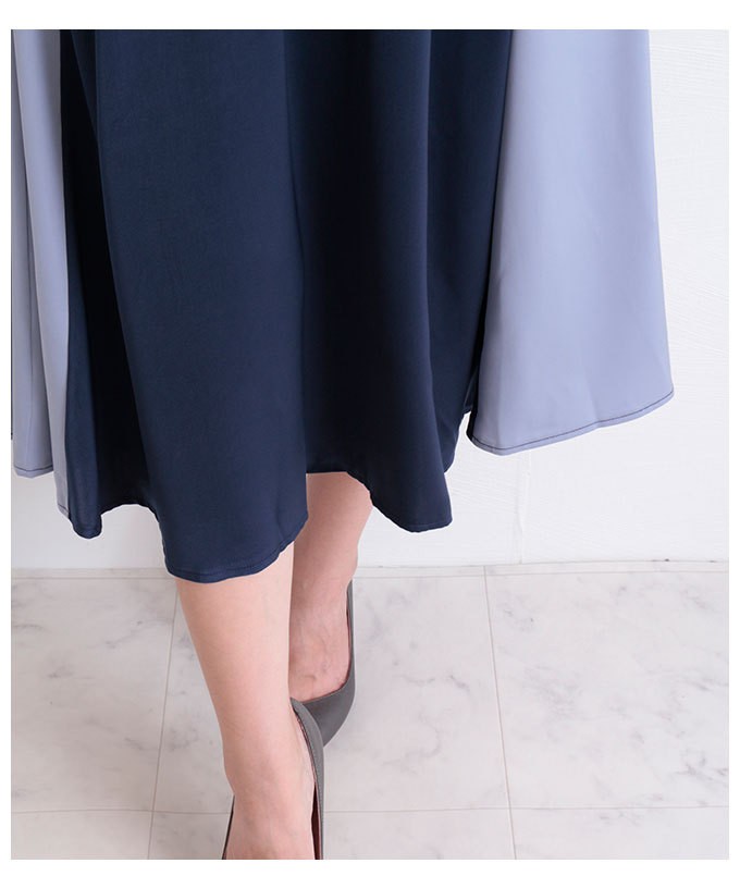 ワンピース レディース 長袖 バイカラー ブルー 青 春服 秋服 冬服 切替え フレア 秋コーデ エレガント サワアラモード 大人 可愛い 洋服 30代 40代 50代 60代 Mode 6664 Sawa A La Mode サワアラモード 通販 Yahoo ショッピング