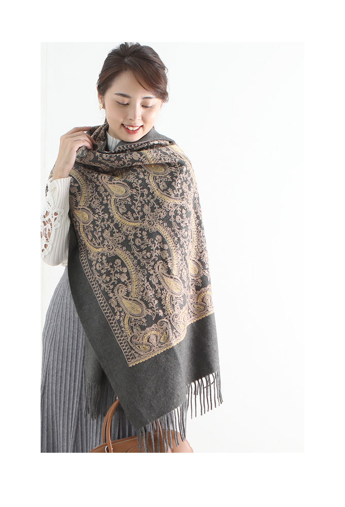 レディース ストール ホワイト 白 グレー 灰色 マフラー 柄物 刺繍 ペイズリー 秋 冬 40代 50代 60代 サワアラモード Sawaalamode Otona 大人 Kawaii 可愛い Mode 7452 Sawa A La Mode サワアラモード 通販 Yahoo ショッピング