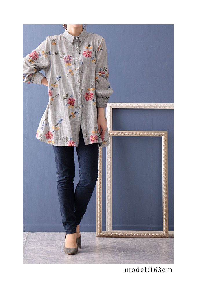 Sawa a la mode レディース トップス ブラウス シャツ 花 グレー