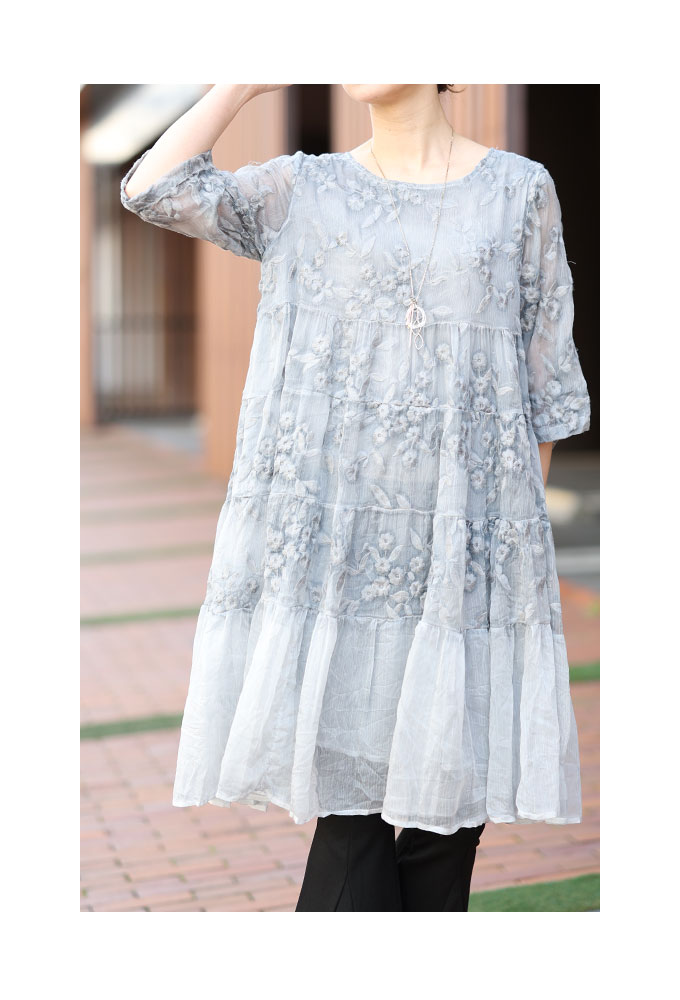 Sawa a la mode レディース トップス チュニック グレー 7分袖