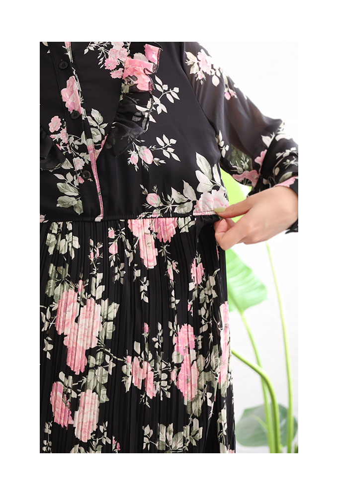 Sawa a la mode レディース ワンピース 黒 ブラック 花柄 長袖