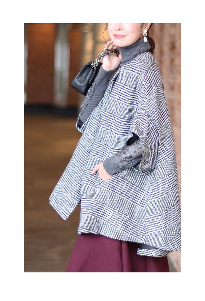 Sawa a la mode レディース アウター コート ポンチョ チェック