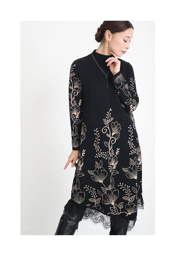 が大特価！ Sawa a la mode レディース ワンピース ニット 黒 ブラック ワンピース