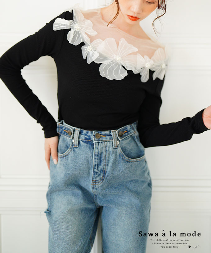 Sawa a la mode レディース トップス カットソー Tシャツ 黒 花