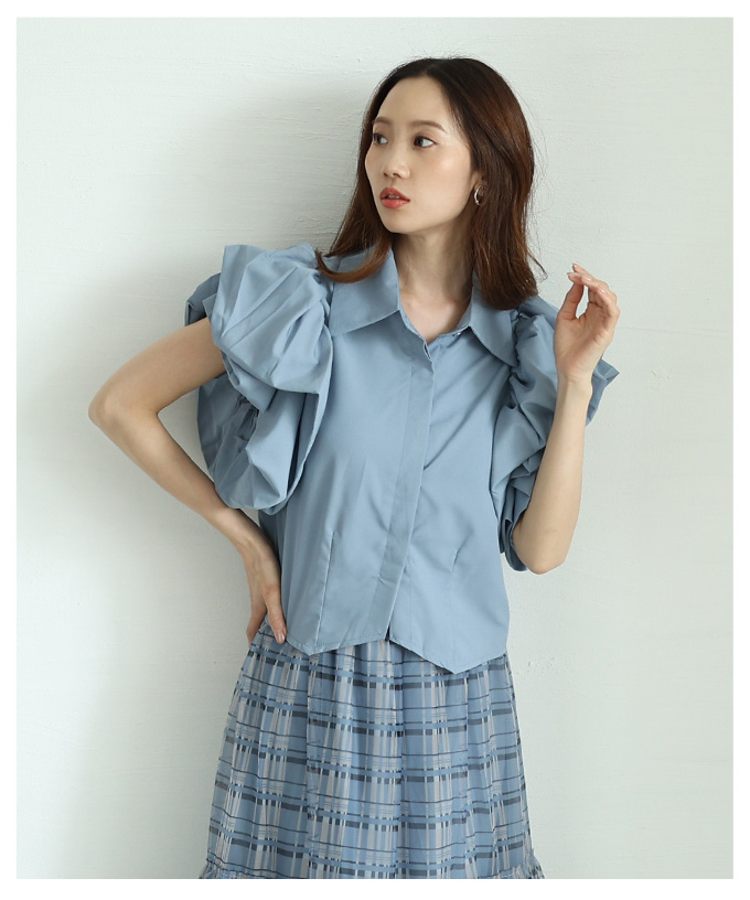 レディース 売れ筋商品|||トップス ブラウス 黒 夏 夏服 ブラック ブルー 青 半袖 バルーンスリーブ ショート丈 大人可愛い 大人 可愛い 30代 40代 50代 60代 サワアラモード Sawa a la mode レディース トップス ブラウス 黒 夏 夏服