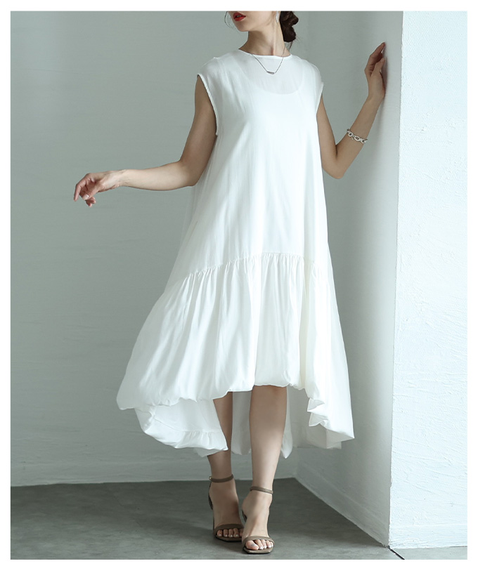 ワンピース レディース バブルヘム バルーン フィッシュテール フレア ノースリーブ 黒 白 夏服 大人可愛い 大人 可愛い 30代 40代 50代 60代 サ イベントセールの画像