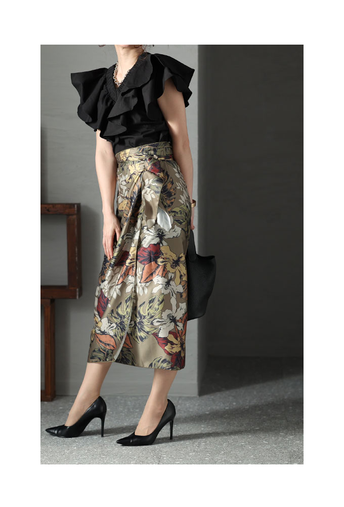 Sawa a la mode レディース スカート ボタニカル柄 花柄 ラップ Sawa a la mode レディース スカート ボタニカル柄 花柄 ラップ