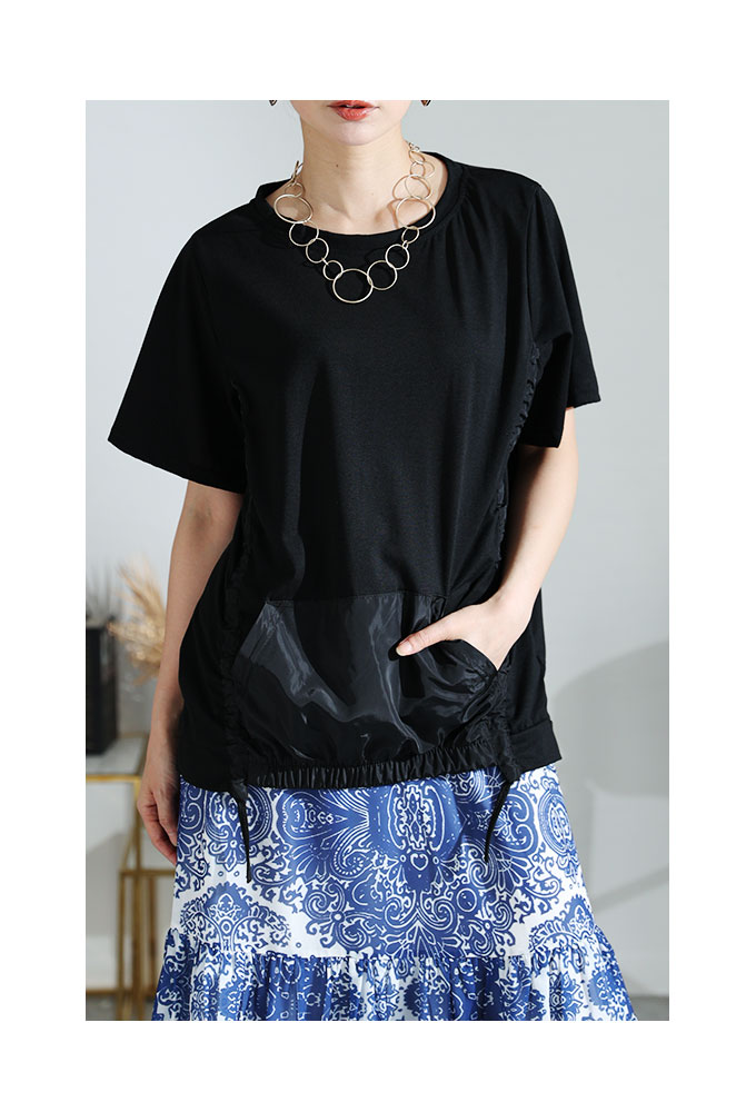 【関税込】 半袖Tシャツ - ブラック : カーキ Sawa a la mode レディース カットソー Tシャツ 半袖 ポケット
